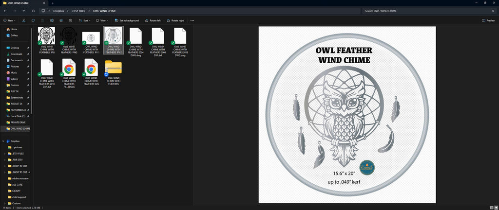 Owl Feather Wind Chime vector paths in design software