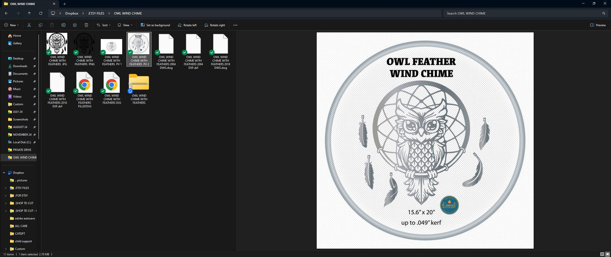 Owl Feather Wind Chime vector paths in design software