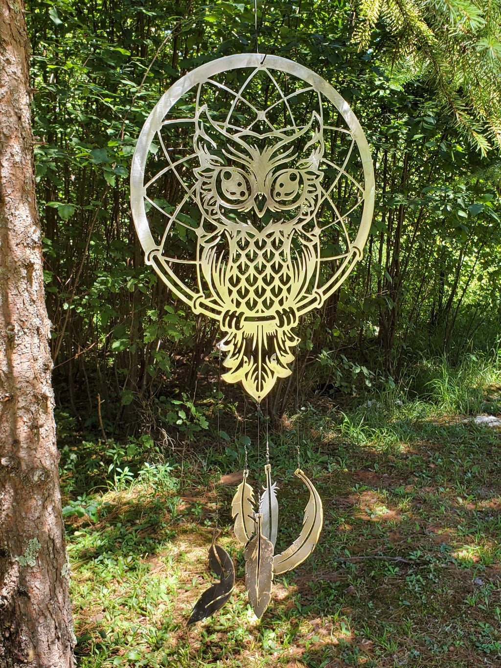 Owl Feather Wind Chime finished metal example