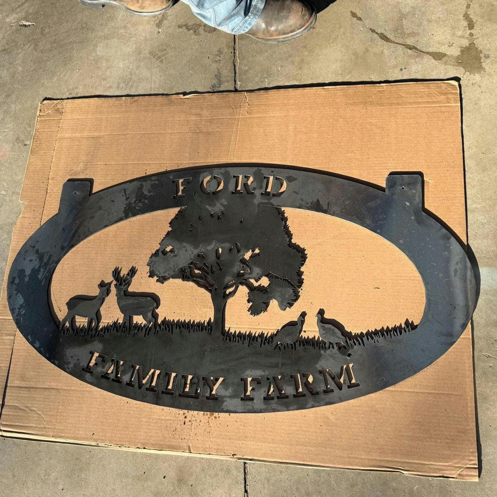 Oak Tree Deer Turkey Farm Sign finished metal example