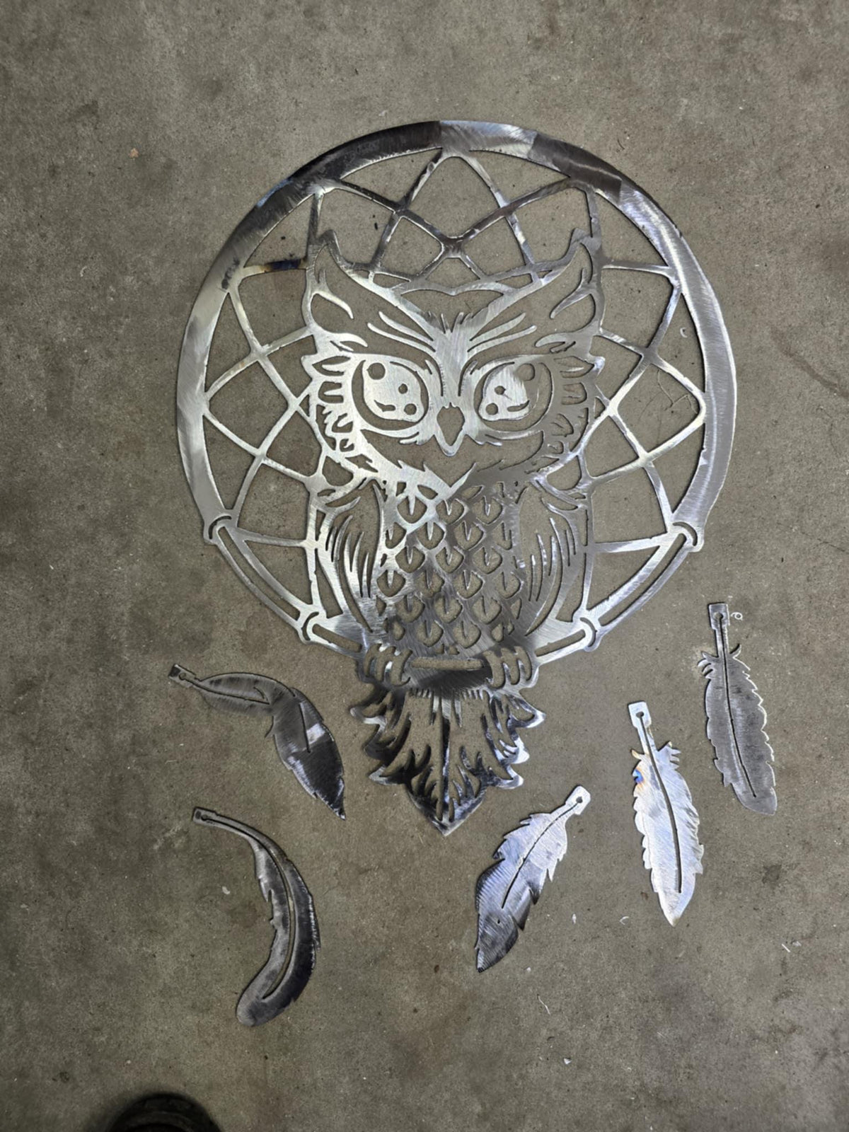 Owl Feather Wind Chime finished metal example (photo 2)