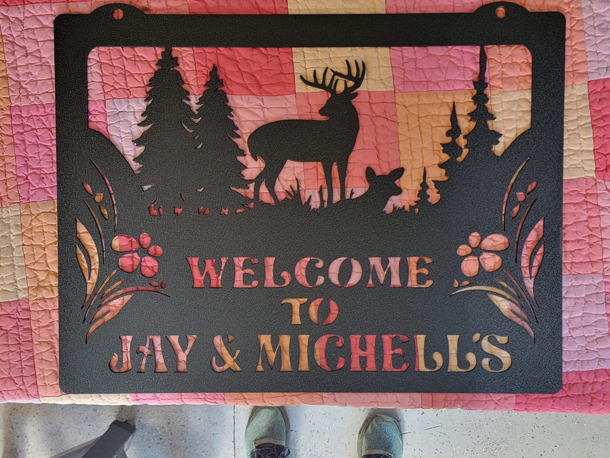 Personalized Deer Sign finished metal example