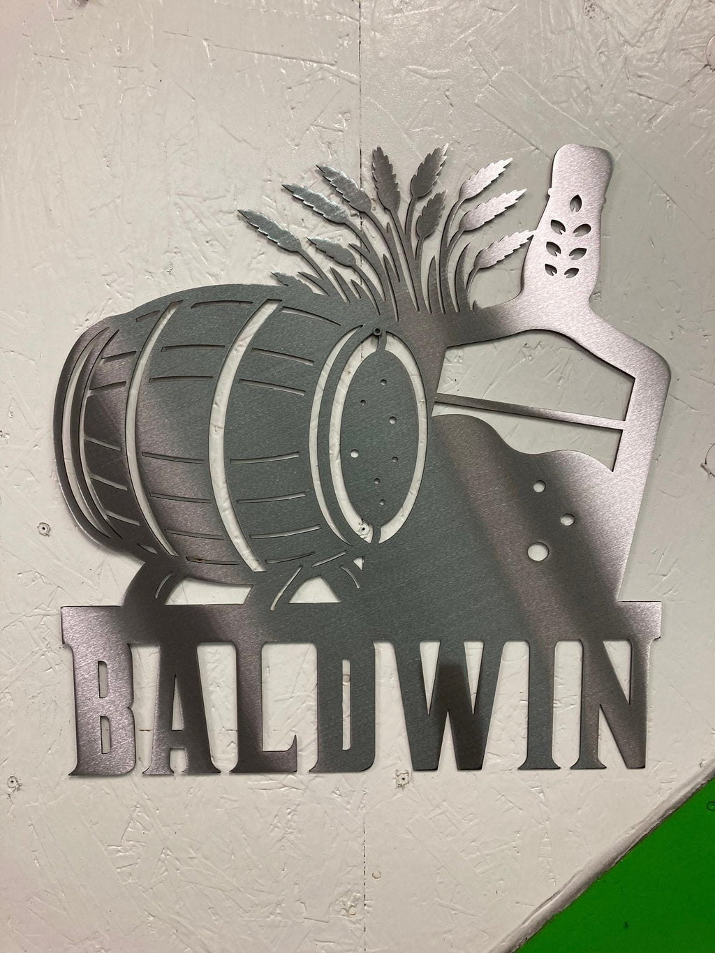 Bourbon Barrel Pour Name Sign finished metal example