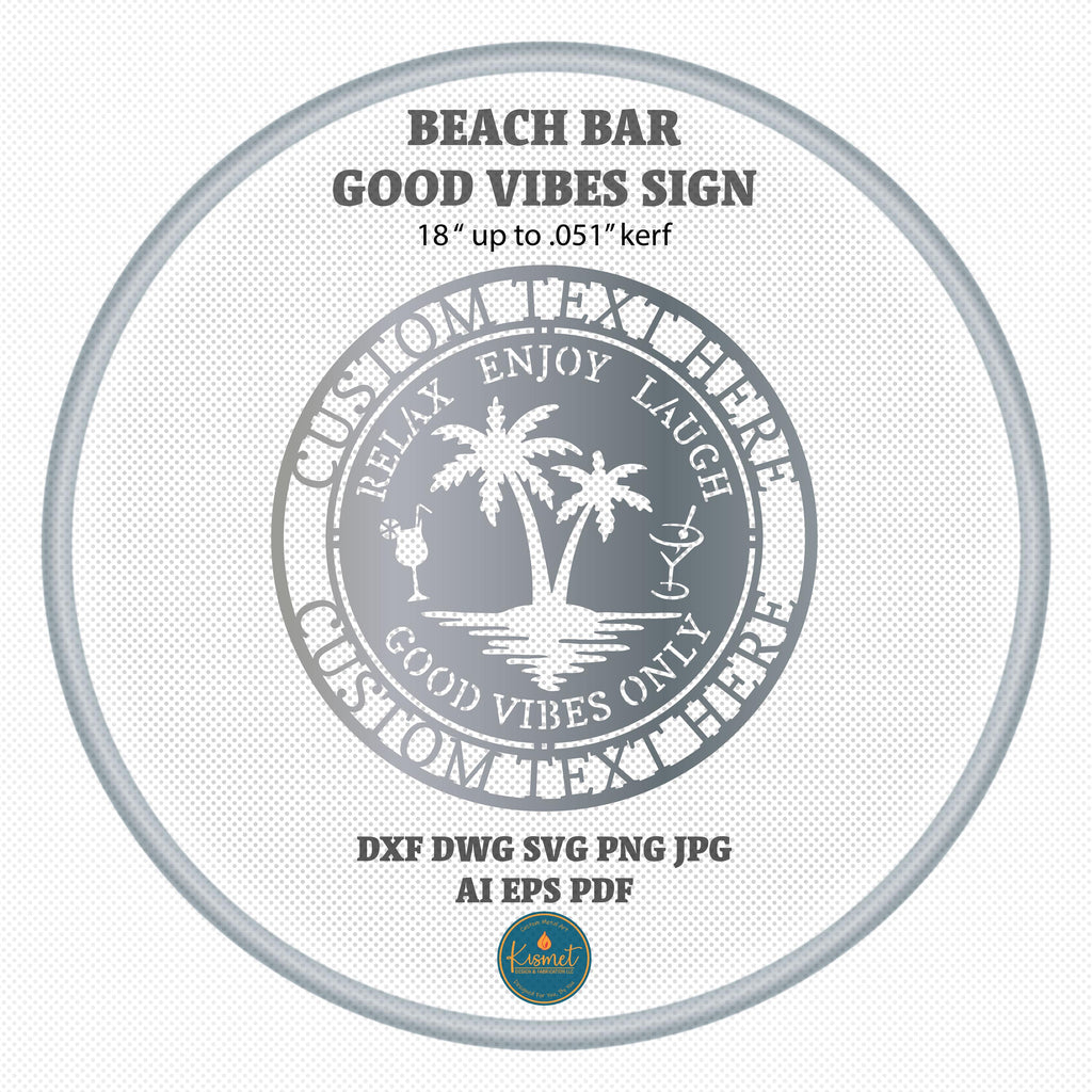 Beach Bar Palm Tree Good Vibes Sign DXF/SVG design preview with file details