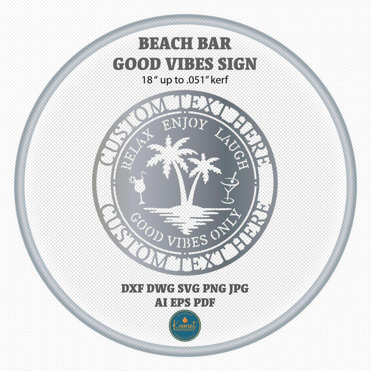 Beach Bar Palm Tree Good Vibes Sign DXF/SVG design preview with file details