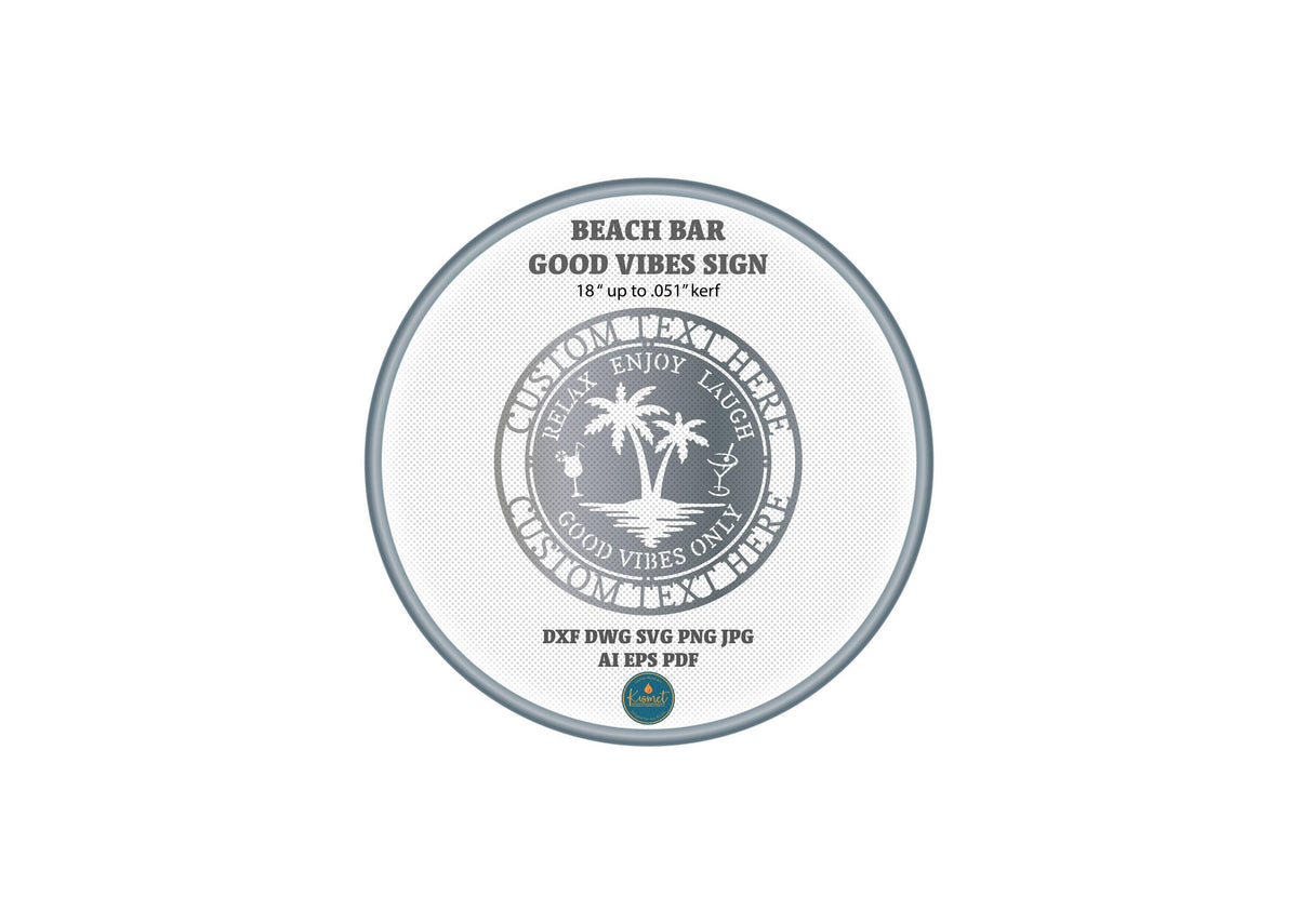 Beach Bar Palm Tree Good Vibes Sign DXF/SVG design preview with file details (photo 10)