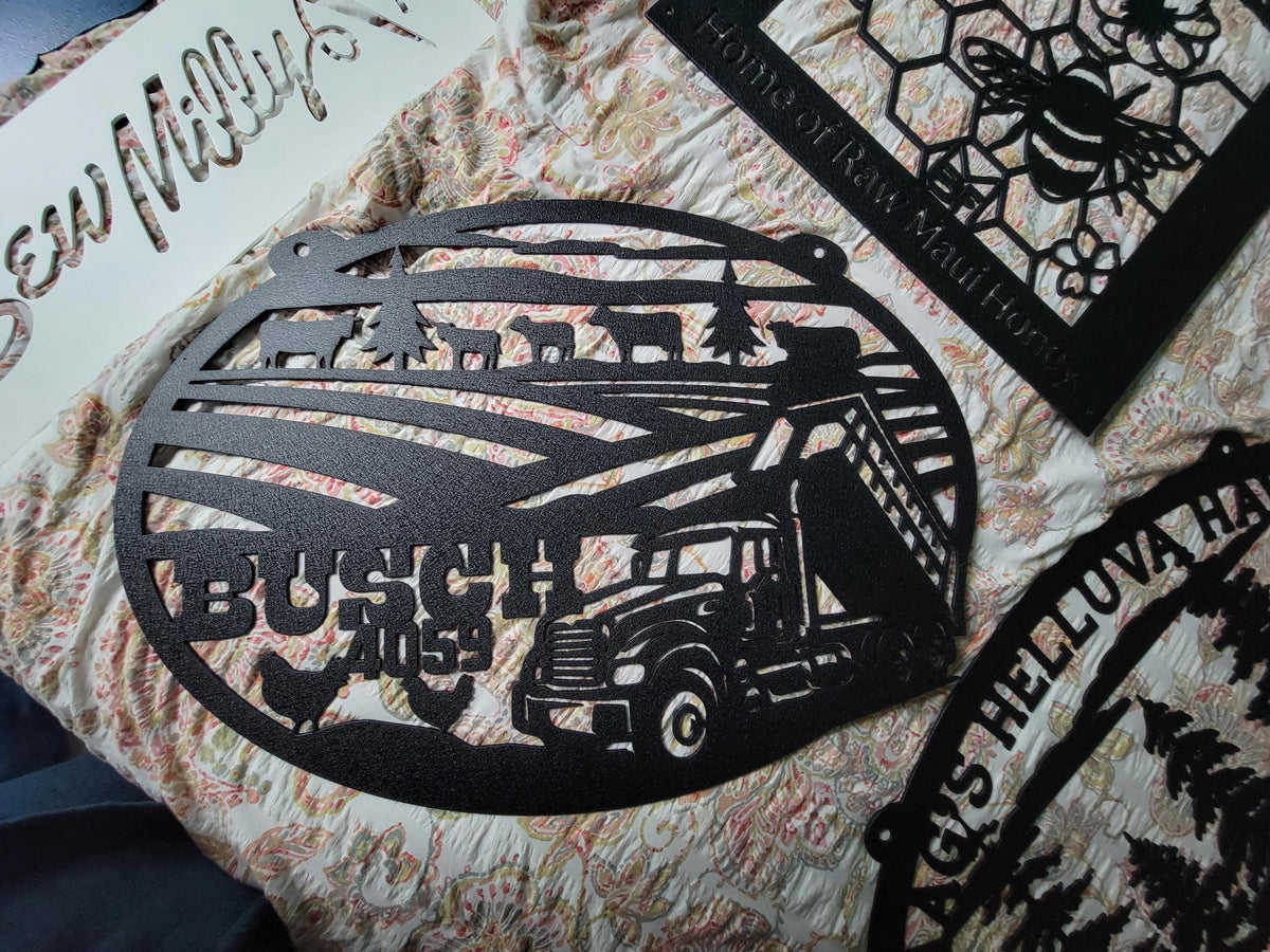 Personalized Dump Truck Farm Sign finished metal example