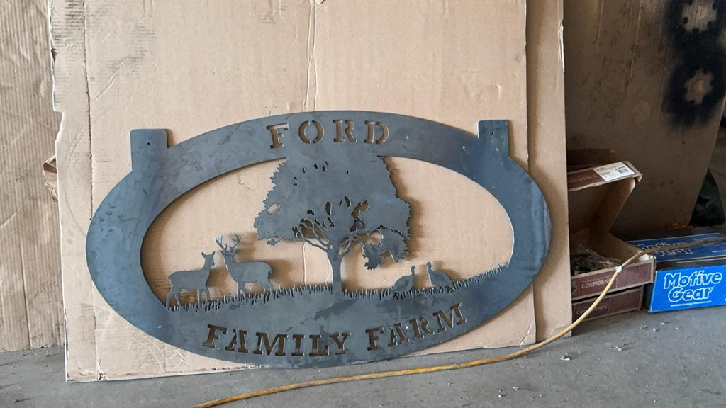 Oak Tree Deer Turkey Farm Sign finished metal example (photo 2)