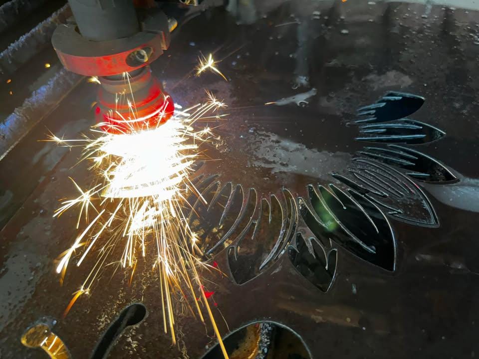 CNC plasma cutting the Sunflower Bloom design