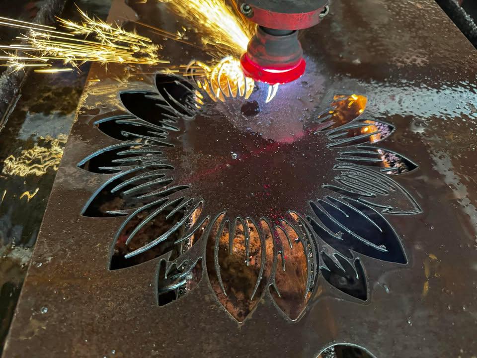 CNC plasma cutting the Sunflower Bloom design (photo 7)
