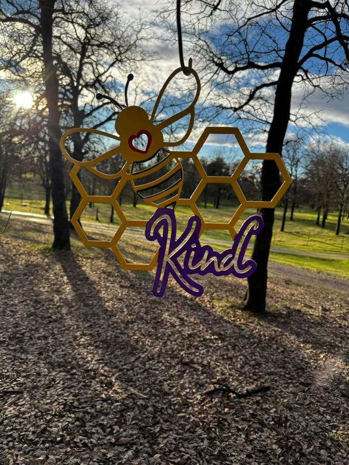 Bee Kind Honeycomb Sign finished metal example