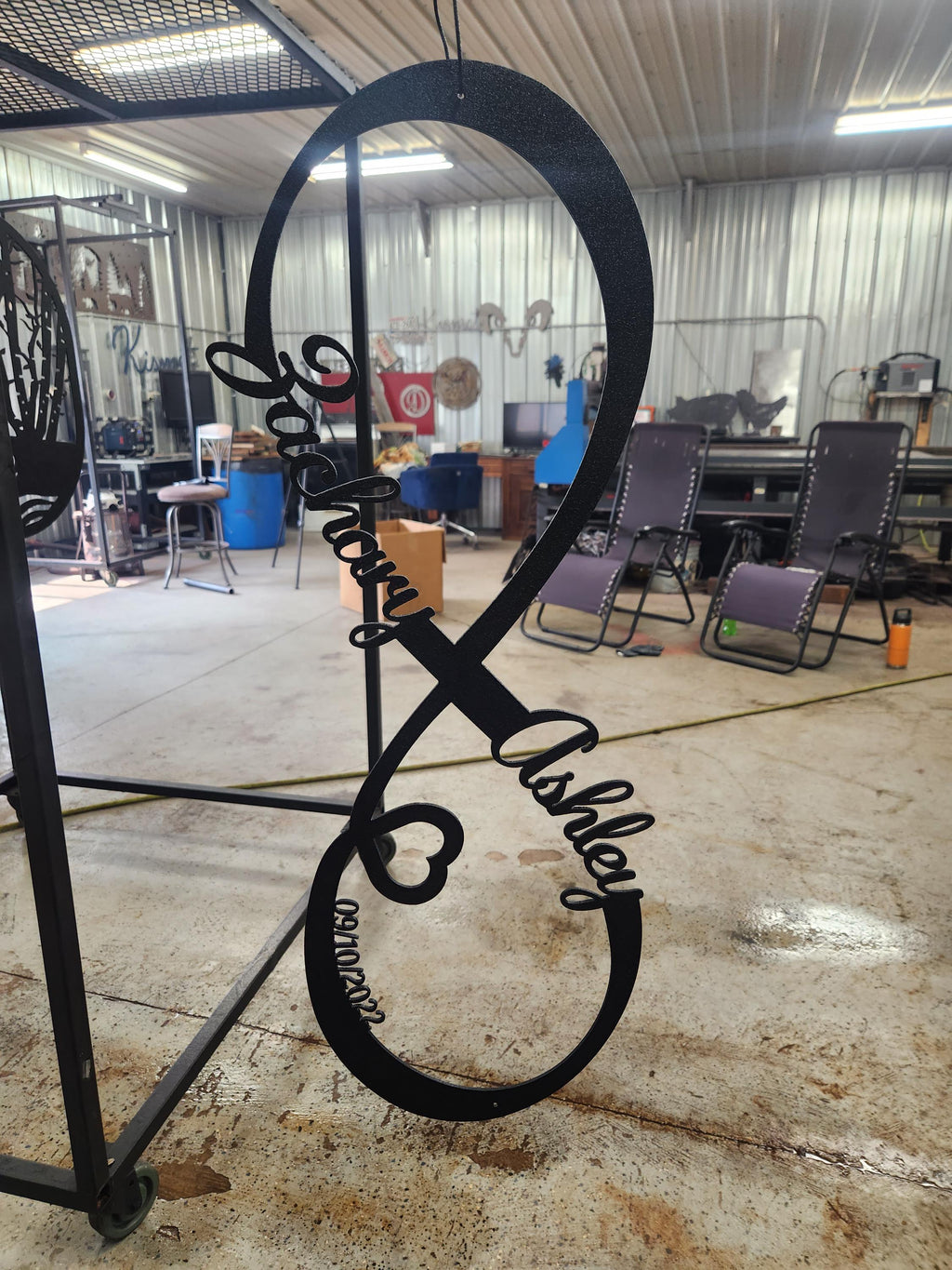 Infinity Heart Wedding Sign finished metal example (photo 2)