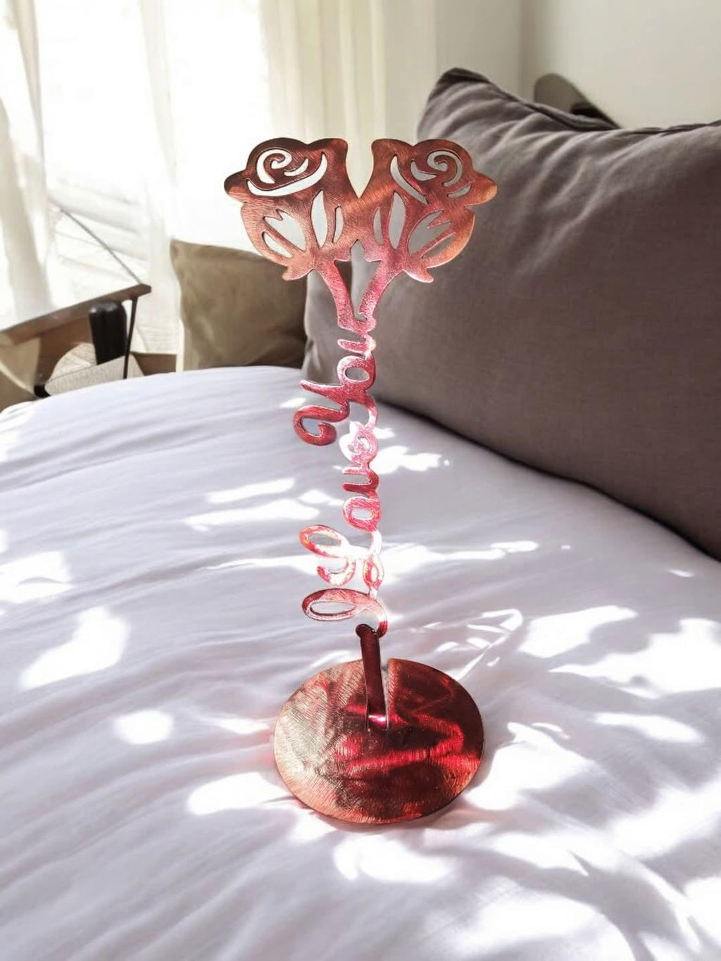 Double Rose I Love You Stand finished metal example (photo 2)