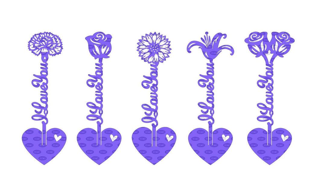 I Love You Flower Stands, Set of 5 DXF/SVG design preview with file details