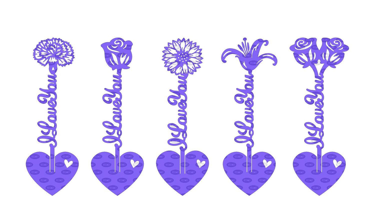 I Love You Flower Stands, Set of 5 DXF/SVG design preview with file details