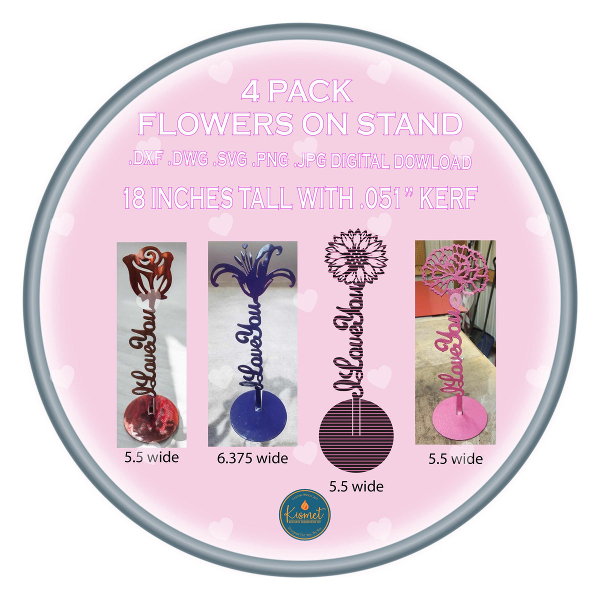 I Love You Flower Stands, Set of 4 DXF/SVG design preview with file details