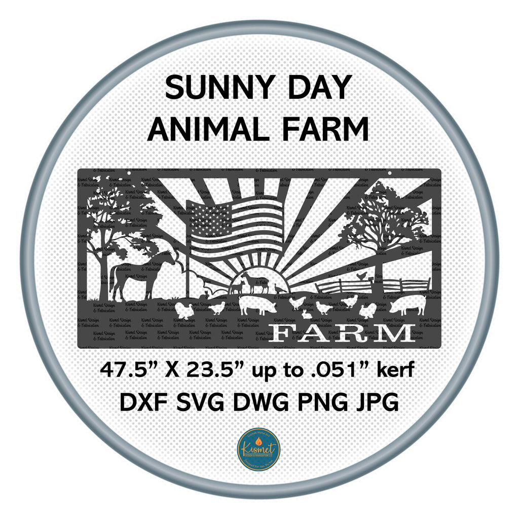 Flag Sunburst Farm Animals Panel DXF/SVG design preview with file details