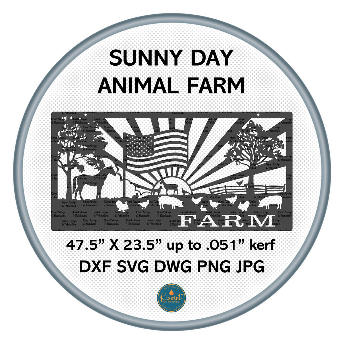 Flag Sunburst Farm Animals Panel DXF/SVG design preview with file details