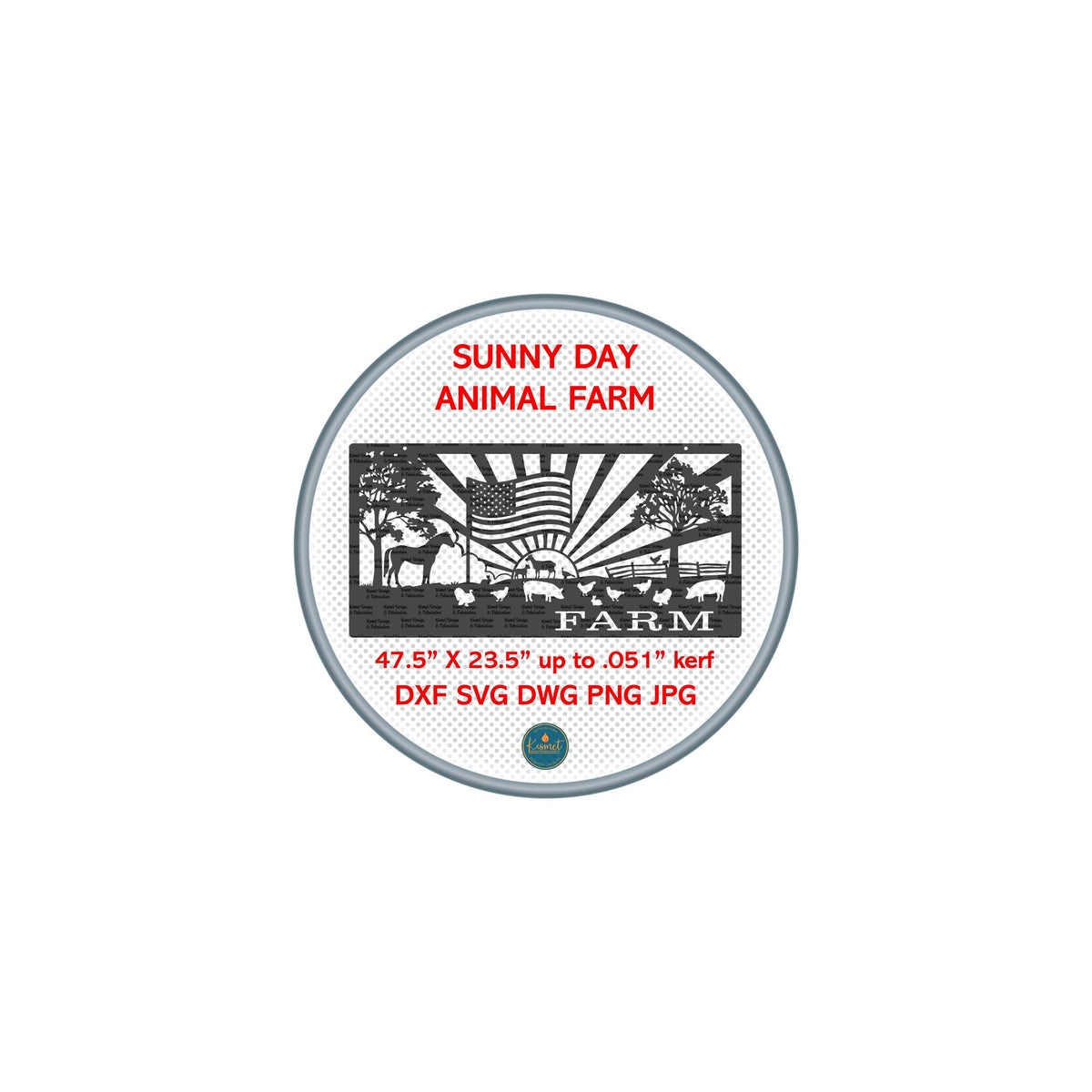 Flag Sunburst Farm Animals Panel DXF/SVG design preview with file details (photo 4)