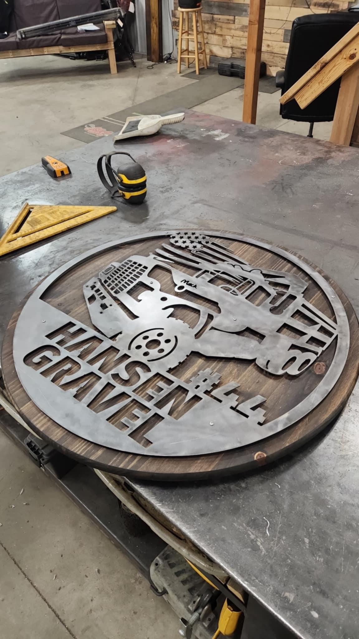 Dump Truck Flag Name Sign finished metal example (photo 4)