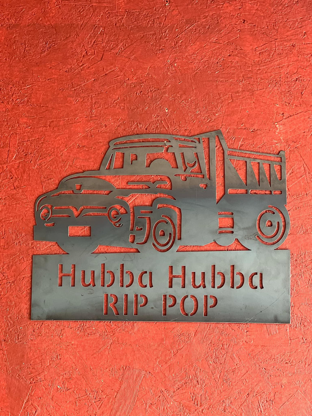 Retro Dump Bed Truck Name Sign finished metal example