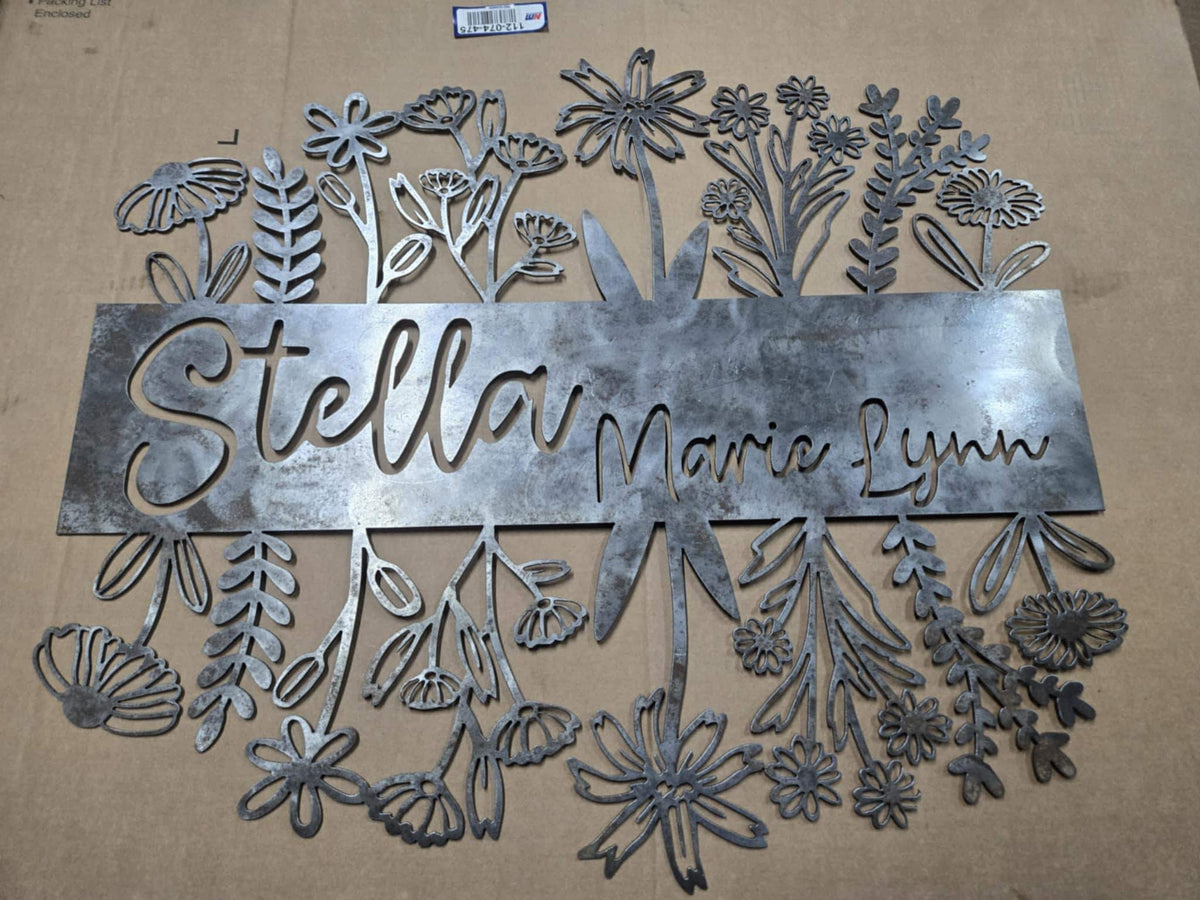 Floral Plaque Sign finished metal example