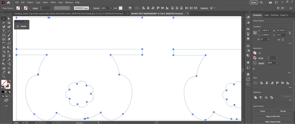 Four Split Bunny Monograms vector paths in design software (photo 5)