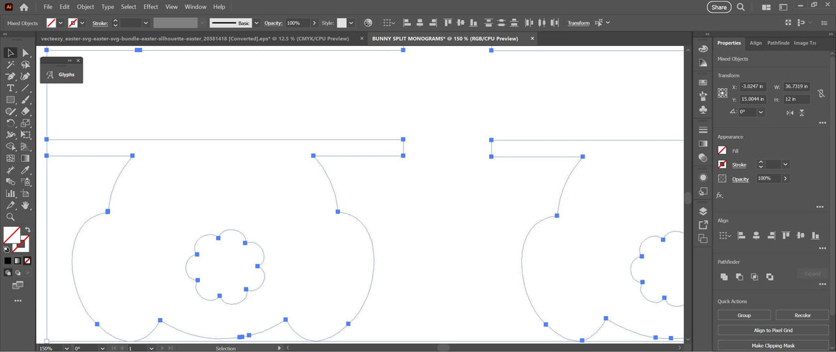 Four Split Bunny Monograms vector paths in design software (photo 5)