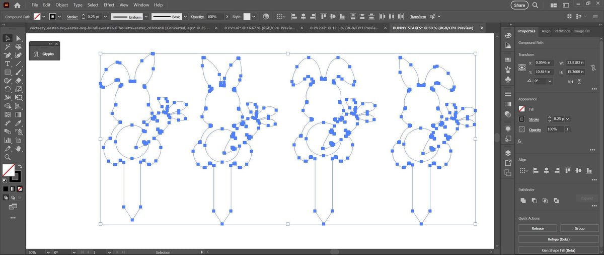 Four Bunny Carrot Yard Stakes vector paths in design software (photo 4)