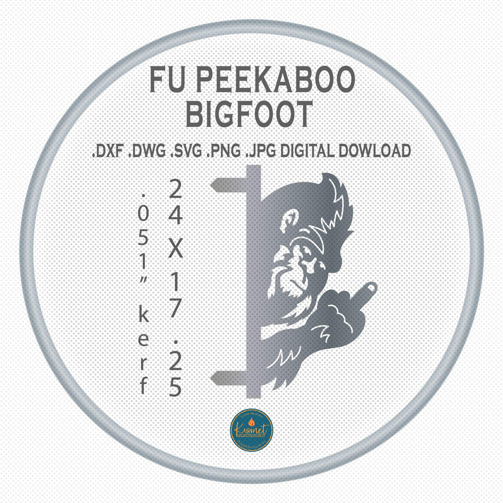 Peeking Bigfoot Middle Finger, Post Mount DXF/SVG design preview with file details