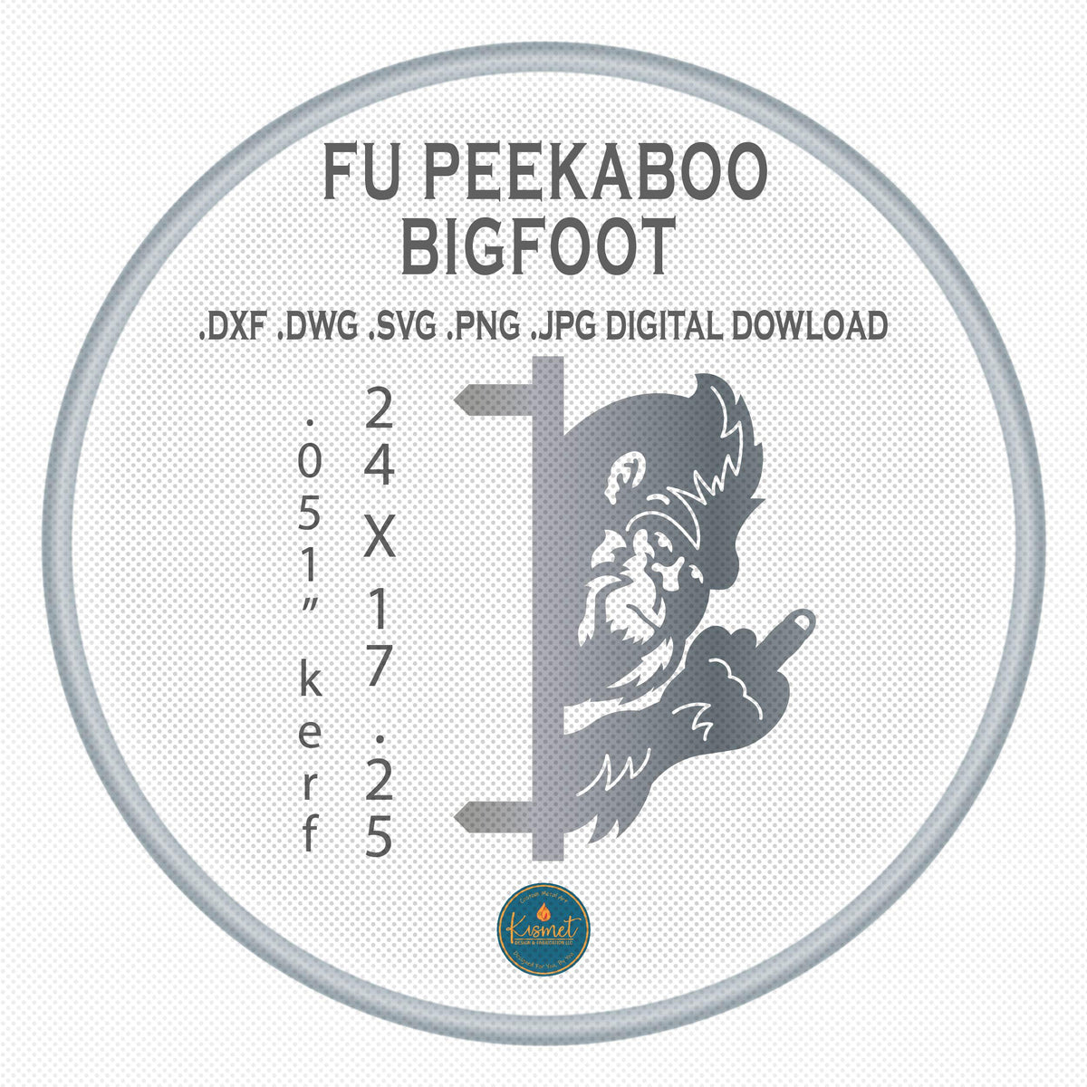 Peeking Bigfoot Middle Finger, Post Mount DXF/SVG design preview with file details
