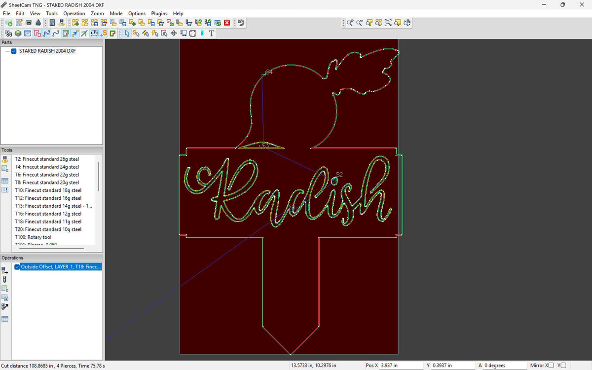 Radish Garden Stake vector paths in design software