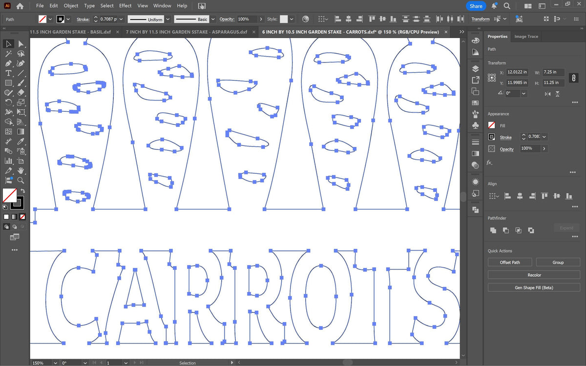 Carrot Garden Stake vector paths in design software