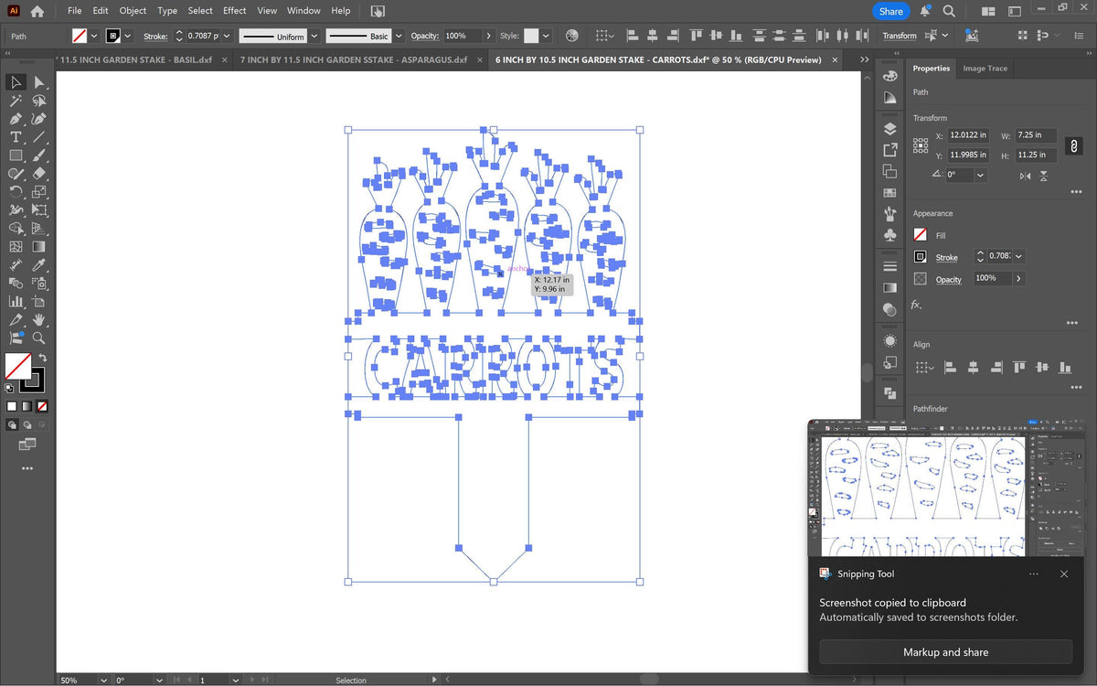 Carrot Garden Stake vector paths in design software (photo 3)