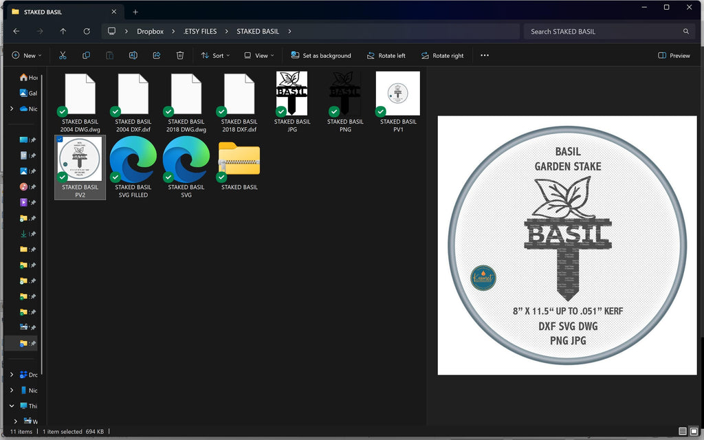 Basil Garden Stake vector paths in design software