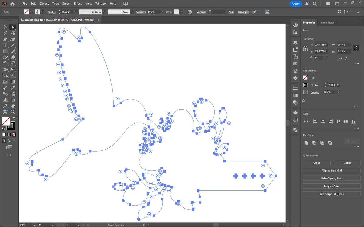 Hummingbird Tree Stake vector paths in design software (photo 5)