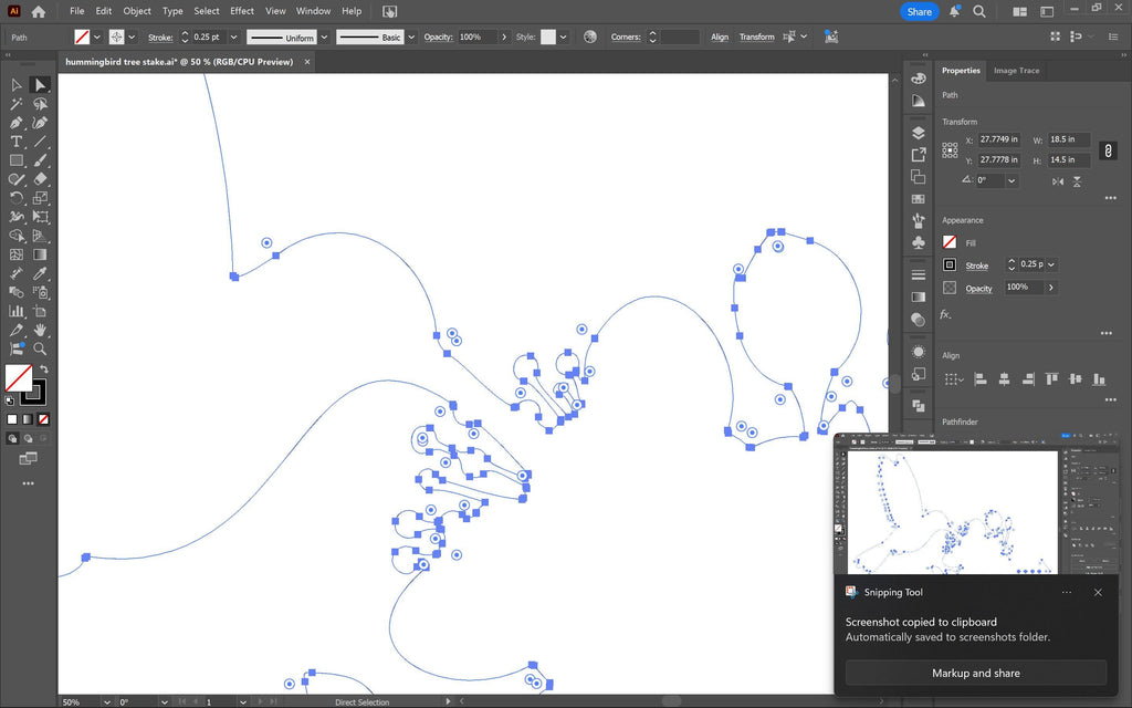 Hummingbird Tree Stake vector paths in design software (photo 4)