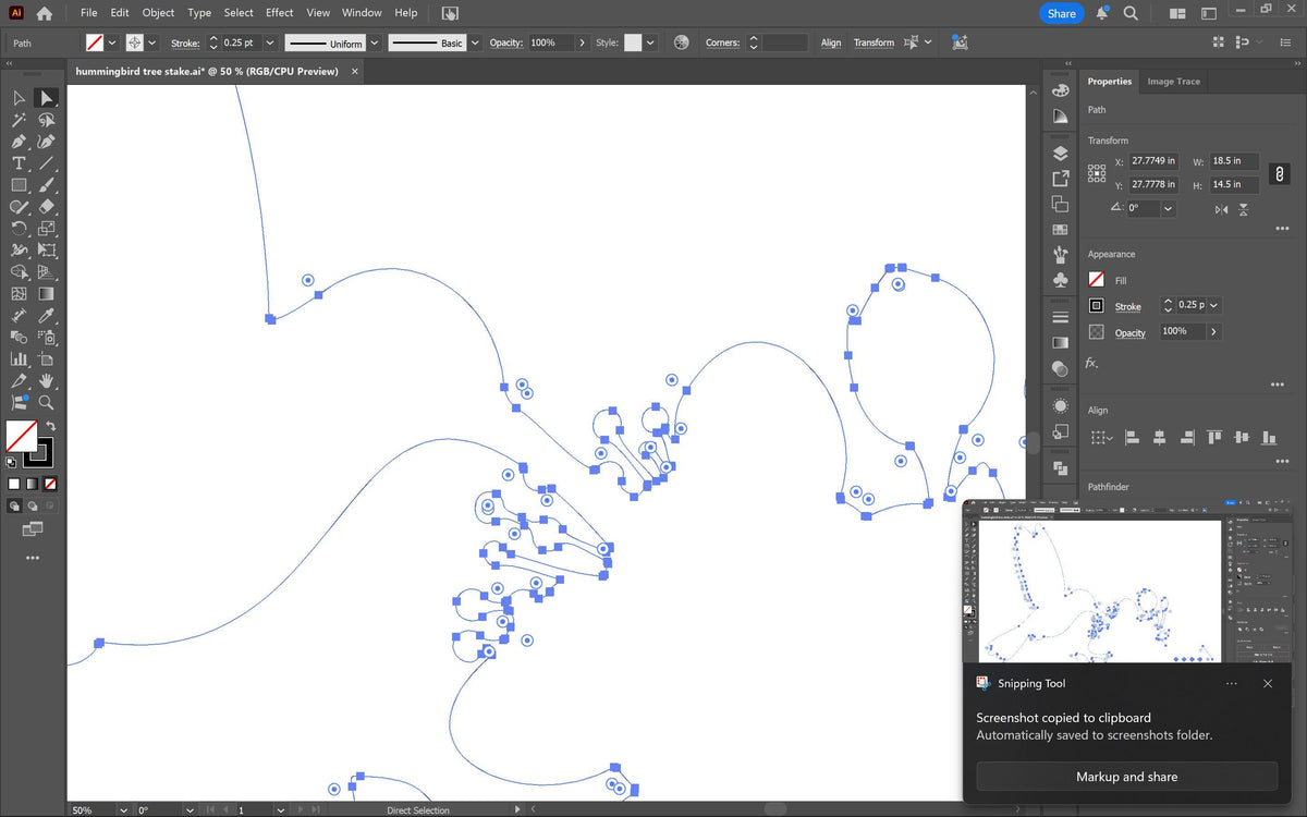 Hummingbird Tree Stake vector paths in design software (photo 4)