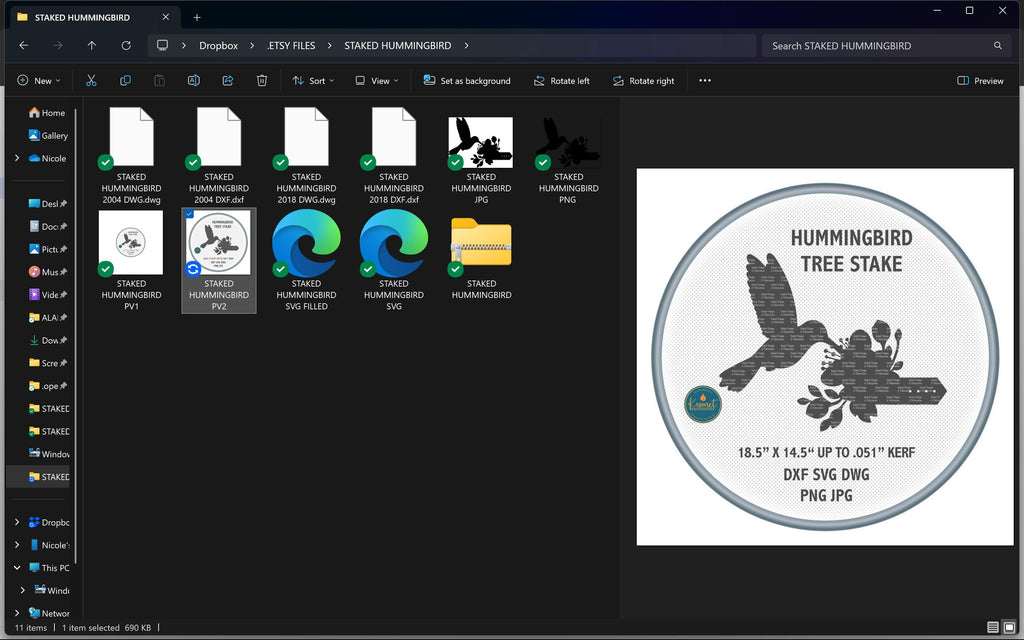 Hummingbird Tree Stake vector paths in design software