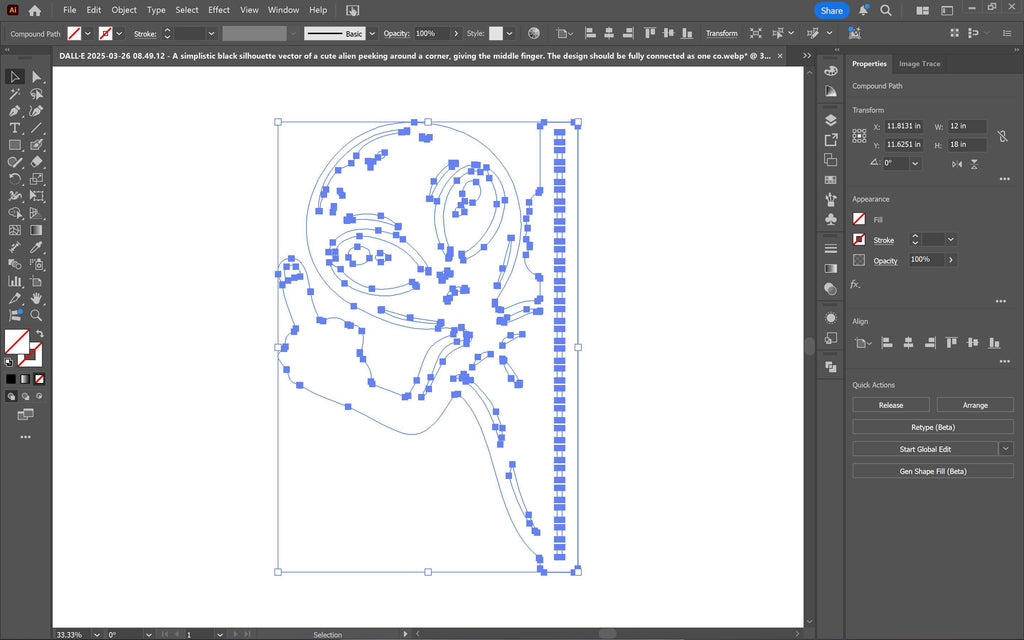 Peeking Alien Middle Finger vector paths in design software (photo 5)