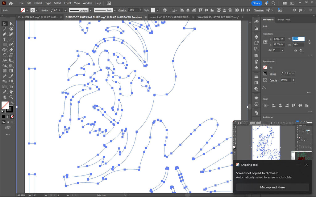 Waving Bigfoot Tree Hanger vector paths in design software (photo 4)