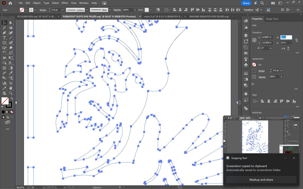 Waving Bigfoot Tree Hanger vector paths in design software (photo 4)