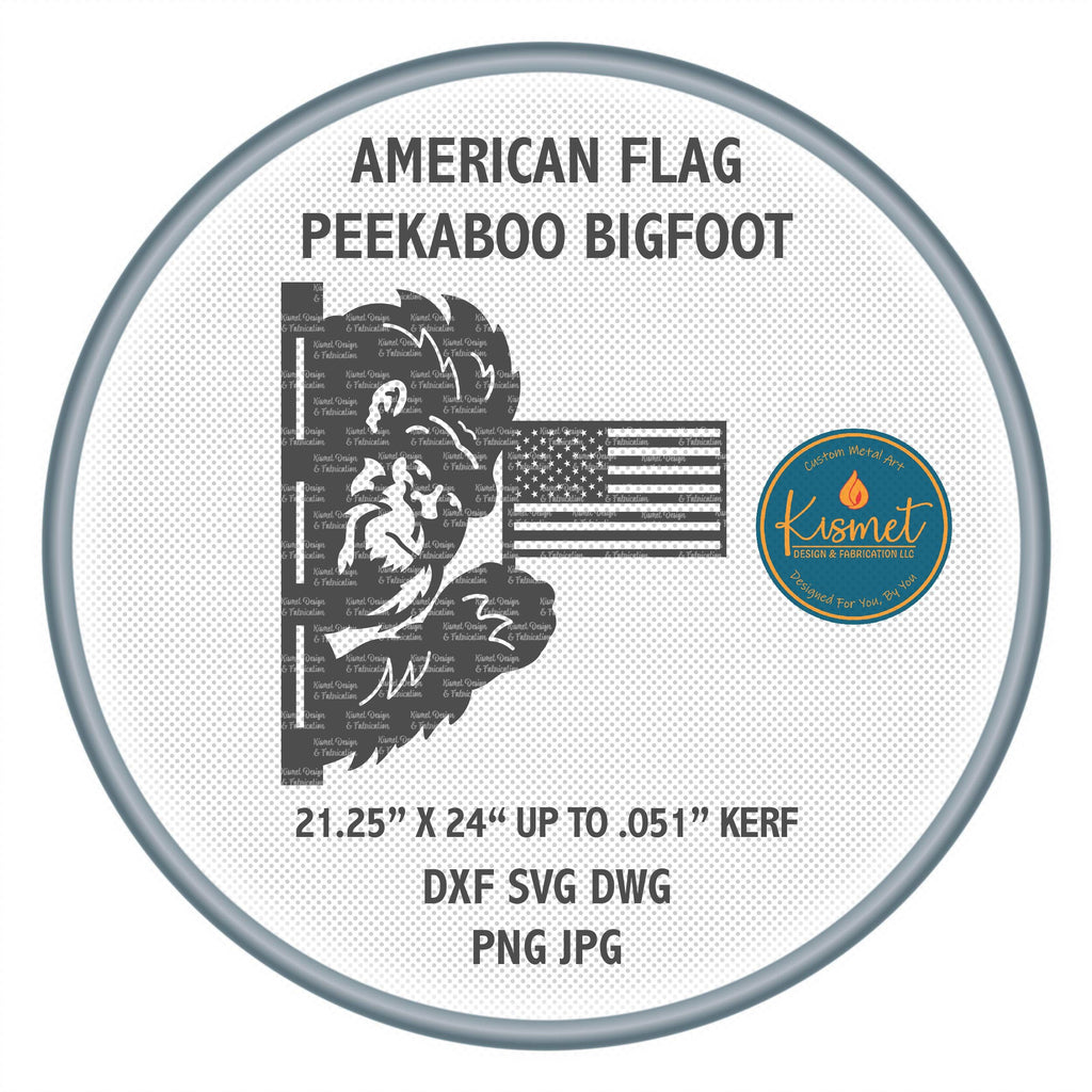 Peekaboo Bigfoot American Flag DXF/SVG design preview with file details
