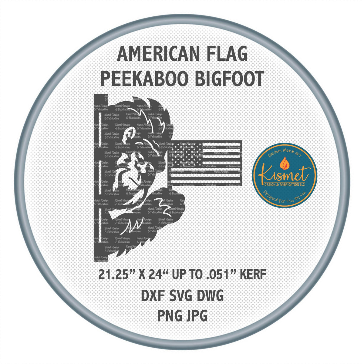 Peekaboo Bigfoot American Flag DXF/SVG design preview with file details