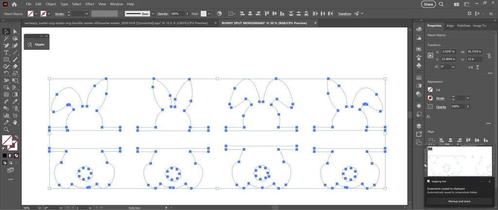 Four Split Bunny Monograms vector paths in design software (photo 4)