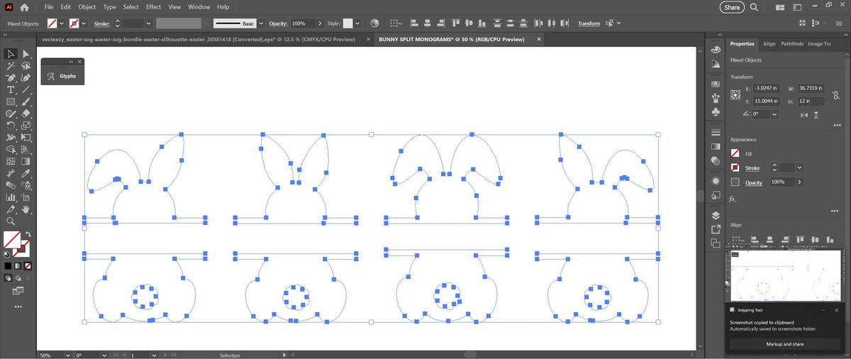 Four Split Bunny Monograms vector paths in design software (photo 4)