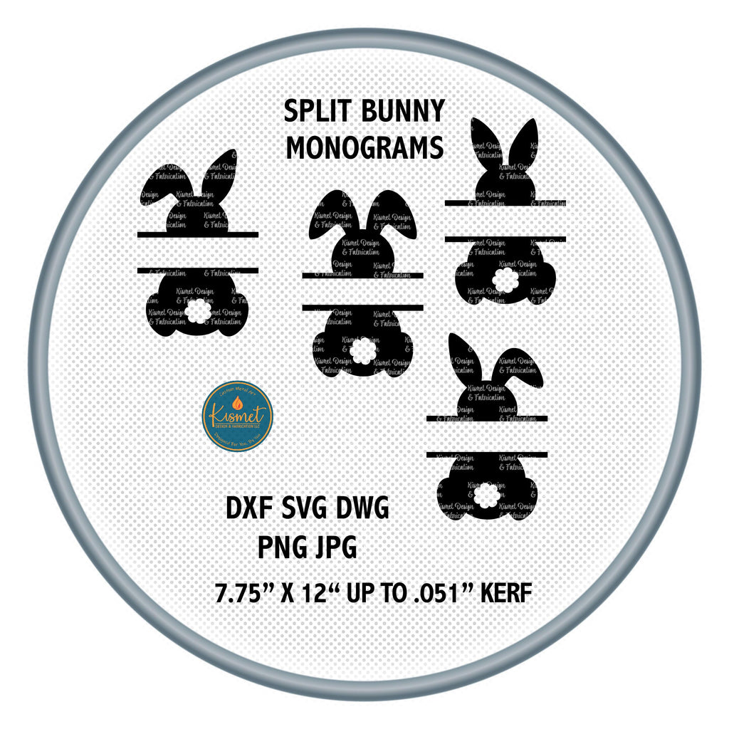 Four Split Bunny Monograms DXF/SVG design preview with file details (photo 2)