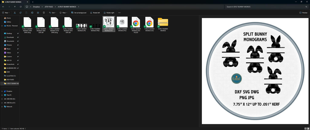 Four Split Bunny Monograms vector paths in design software