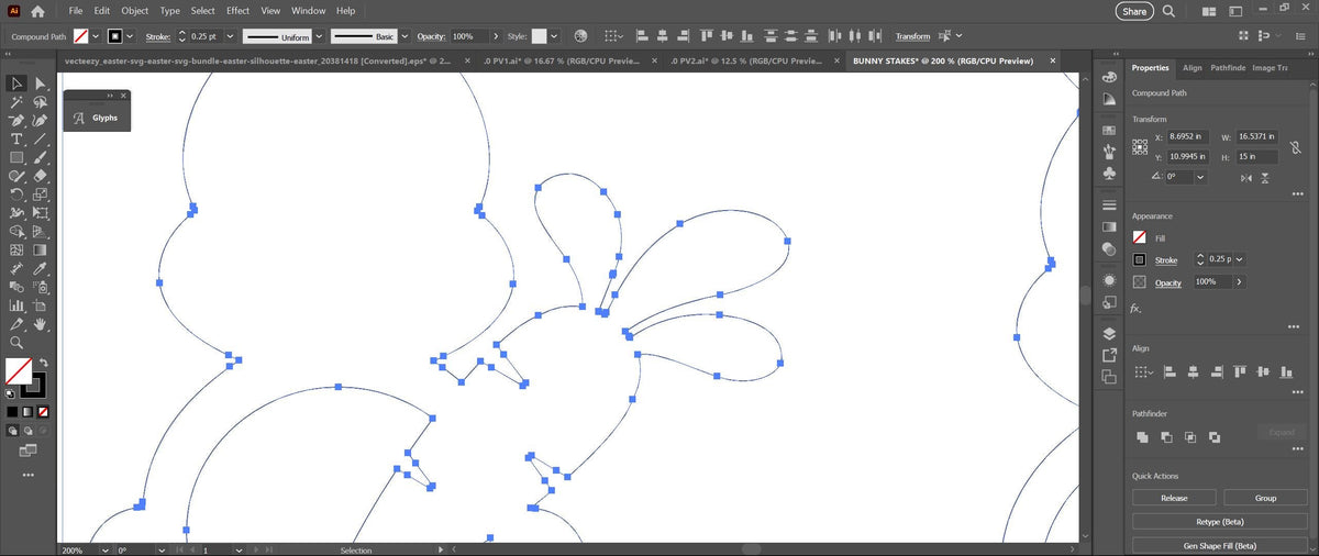 Four Bunny Carrot Yard Stakes vector paths in design software (photo 5)