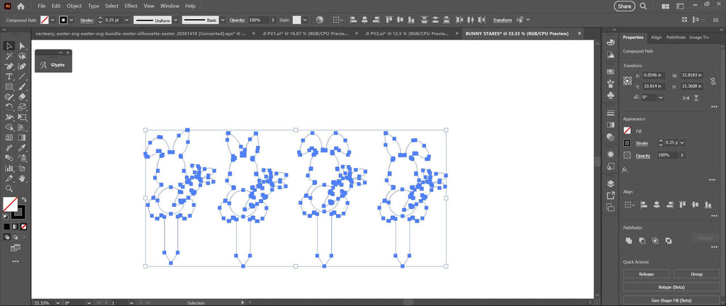 Four Bunny Carrot Yard Stakes vector paths in design software (photo 6)